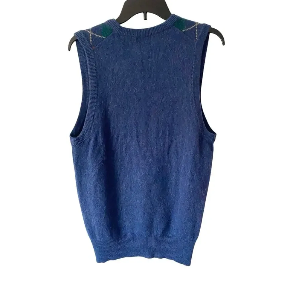 Vintage Royal Ballater Made in Scotland Blue Cahsmere Argyle Vest size 40